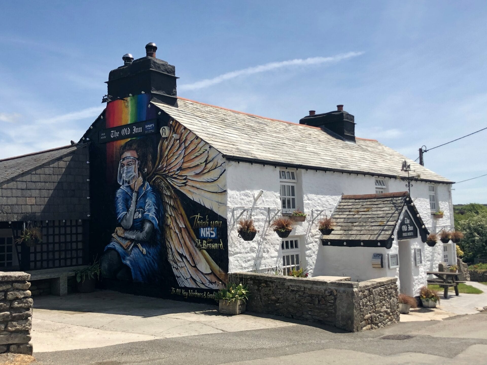 The Old Inn building with NHS thank you mural